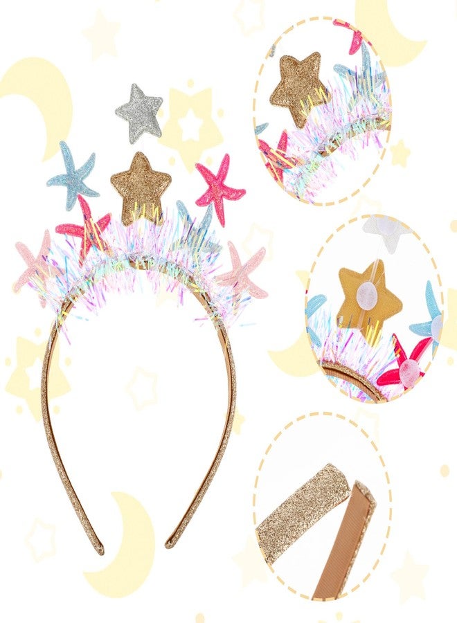 DSLSQD Star Headband, 2 Pieces Hairband with Colorful Silk Star Hair Hoop, Xmas Hair Accessories for Party Festival Holiday Birthday Kids Adults One Size - Image 3